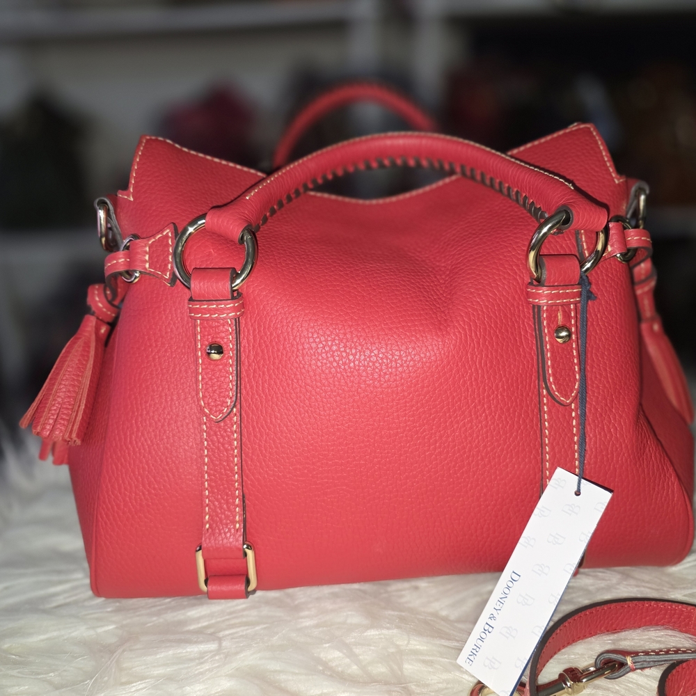 Dooney & Bourke Coral-Red Pebbled Leather Satchel with Tassel - Picture 3 of 9